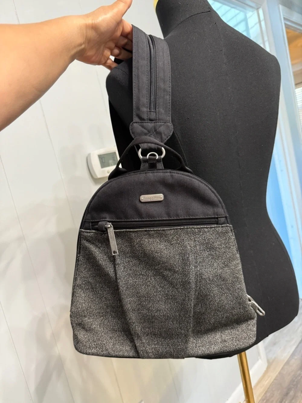 Unisex Baggallini Black and Heather Gray Convertible Backpack